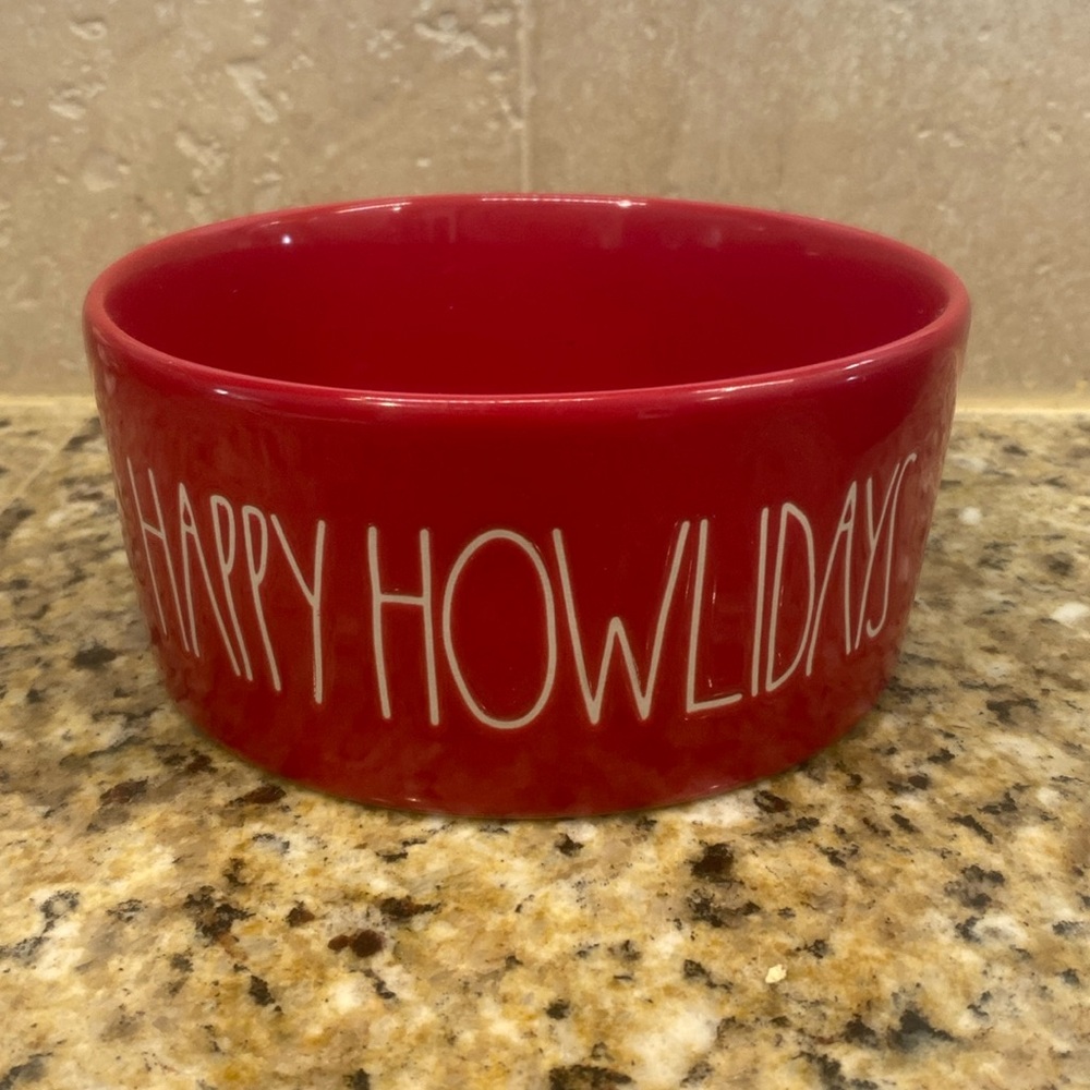 Rae Dunn Happy Howlidays Ceramic Dog Bowl 6in